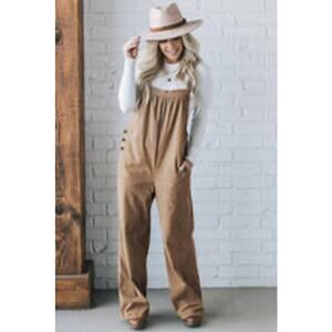 AYRA Tan Corduroy Side Button Pockets Oversized Overalls size Medium